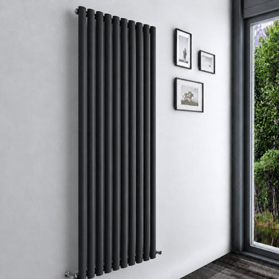 Black Vertical Radiator Single Oval Column (H)1600mm (W)590mm 3801 BTU ...
