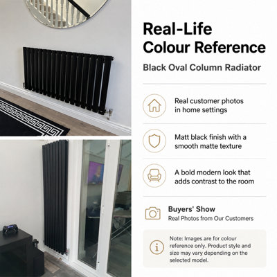 Black Vertical Radiator Single Oval Column (H)1600mm (W)590mm 3801 BTU ...