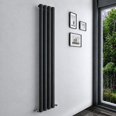Black Vertical Radiator Single Oval Column (H)1800mm (W)236mm 2516 BTU ...