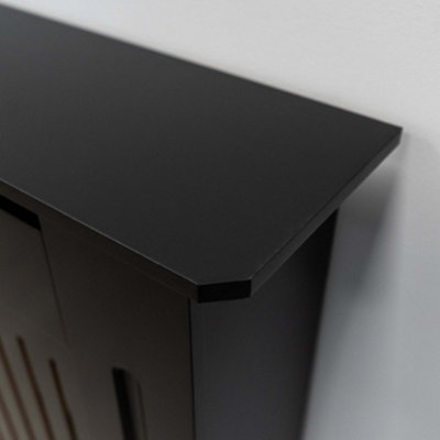 Black Vertical Slat MDF Radiator Cover - Adjustable - 140-204cm (W) x ...