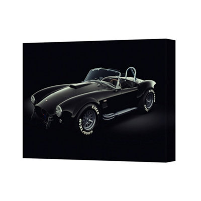 Black Vintage Convertible Car Canvas Art Print With Deep Wooden Frame