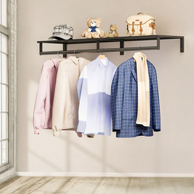 Black Wall Mounted Bedroom Clothes Rack with Top Shelf