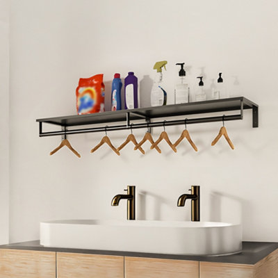 Black Wall Mounted Bedroom Clothes Rack with Top Shelf