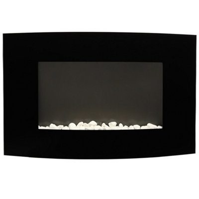Black Wall Mounted Curved Electric Fire Fireplace with Remote Control 35 Inch
