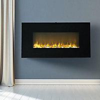 Black Wall Mounted Electric Fire Fireplace with Remote Control 37 Inch