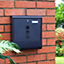 Black Wall Mounted Lockable Letterbox - Stainless Steel Mail Box with Top Opening Flap, Newspaper Holder & Name or Number Slot