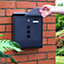 Black Wall Mounted Lockable Letterbox - Stainless Steel Mail Box with Top Opening Flap, Newspaper Holder & Name or Number Slot