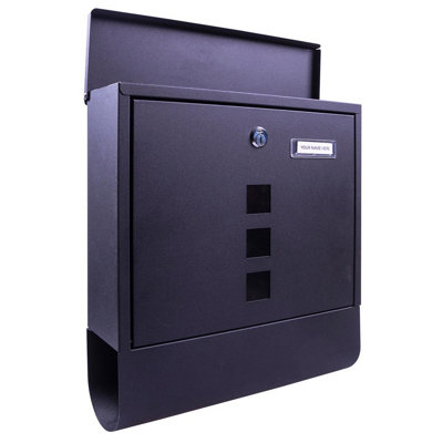 BLACK WALL MOUNTED LOCKABLE LETTERBOX - STAINLESS STEEL MAIL BOX WITH ...