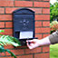 Black Wall Mounted Lockable Letterbox - Weather Resistant Galvanised Steel Retro Style Post Mail Box - Measures H41 x W25.5 x D9cm