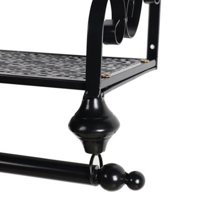 Black Wall Mounted Metal Garment Clothes Rail with Storage Shelf L900 mm