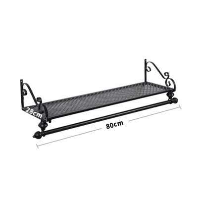Black Wall Mounted Metal Garment Clothes Rail with Storage Shelf L900 mm