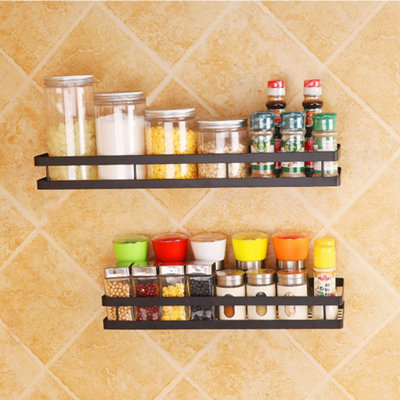 Black Wall Mounted Metal Spice Jar Holder Storage Rack 35 cm