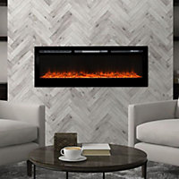 Black Wall Mounted or Recessed Fireplace Electric Fire 12 Flame Color Adjustable with Remote Control 50 Inch