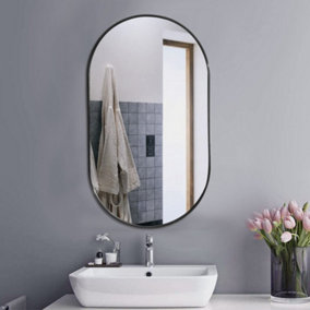 Black Wall Mounted Oval Bathroom Framed Mirror Vanity Mirror for Dressing Table 400 x 700 mm