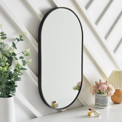 Large 2024 Oval Black Chalked Framed Mirror