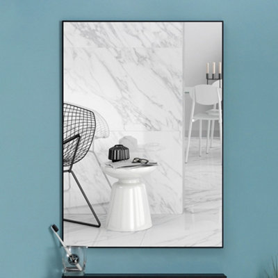 Black Wall Mounted Rectangle Bathroom Mirror Framed Mirror Vanity Mirror W600 x H400 mm