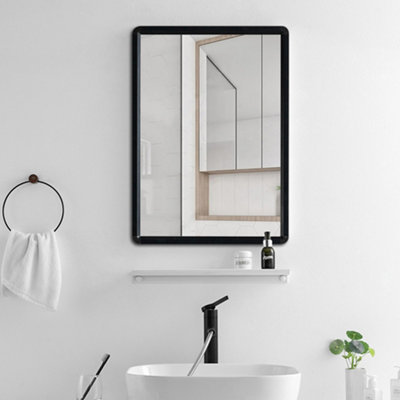Black Wall Mounted Rectangular Framed Bathroom Mirror Vanity Mirror 480 x 630 mm