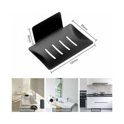 Black, Wall Mounted Soap Dish No Drilling Stainless Steel Shower Soap ...