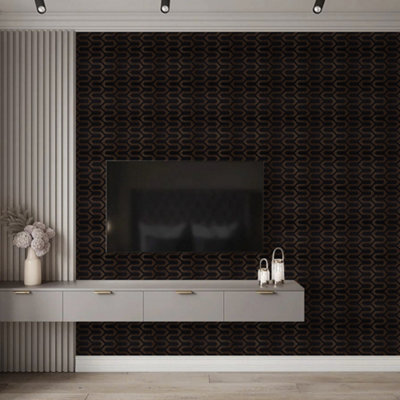 Black Wallpaper Non Woven Fabric Geometric Patterned Wallpaper, Non Self Adhesive Wall Covering Paper, 0.48m² Coverage