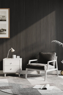 Black Walnut Effect Veneer Slat Desing Acoustic Mutil Living Space Wall ...