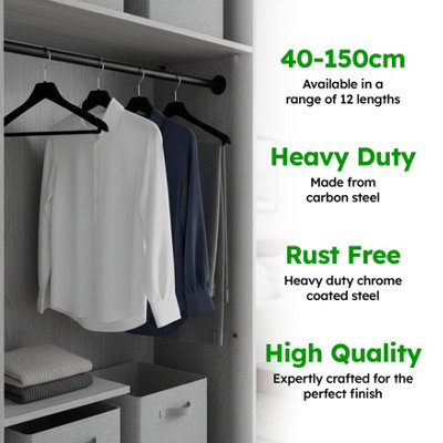 Black Wardrobe Rail, 80cm Wall Mounted Clothes Hanging Rail