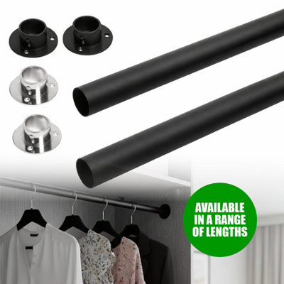 Black Wardrobe Rail, Set of 2x 90cm Wall Mounted Clothes Hanging Rail