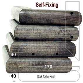 Black Washed Wood Corner Feet 45mm High Replacement Furniture Sofa Legs Self Fixing  Chairs Cabinets Beds Etc PKC321