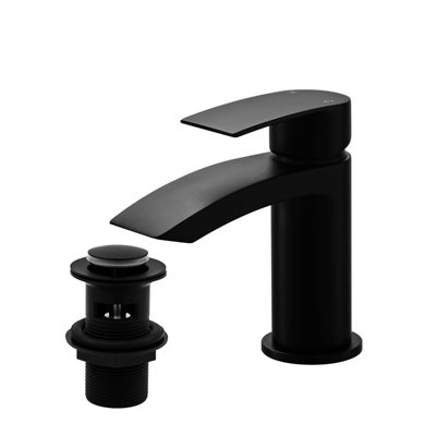 Black Waterfall Basin Mixer Taps with Drain Monobloc Chromed Brass ...
