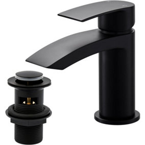 Black Waterfall Basin Mixer Taps with Drain Monobloc Chromed Brass Basin Taps with Sink Plug