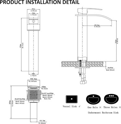Black Waterfall Tall Basin Mixer Tap, Single Lever Square Mono Bathroom Sink Tap for Hot & Cold Water