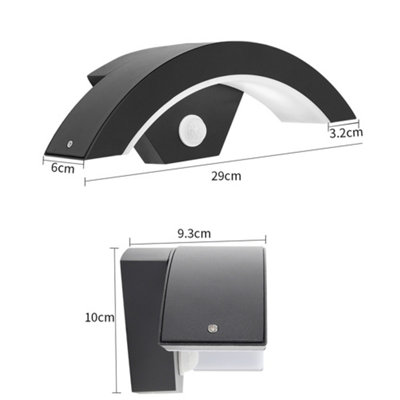 Black Waterproof Outdoor LED Wall Light Curved Shaped Garden Lamp with PIR Motion Sensor