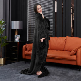 Black Wearable Super Soft Lounge Blanket