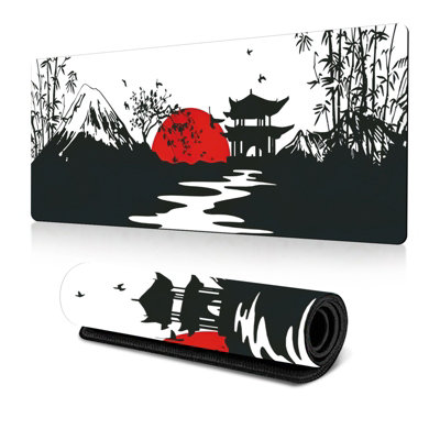 Black, White and Red XXL Gaming Mouse Pad with Floral Pattern, Non Slip ...