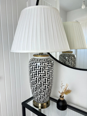 Black White Ceramic Table Lamp with Pleated Shade