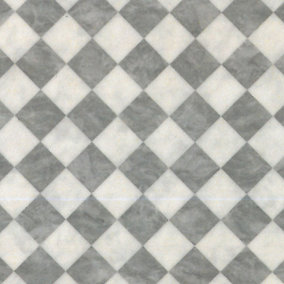 Black&White Chequers Pattern Tile Effect Vinyl Sheet For DiningRoom LivingRoom Hallways And Kitchen Use-1m X 2m (2m²)