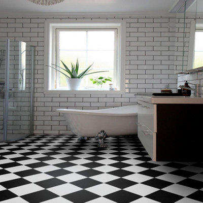 Black White Chequre Tile Effect Effect Anti Slip Vinyl Sheet Flooring For Kitchen Bathroom-2m(6'6") X 3m(9'9")-6m² - 7