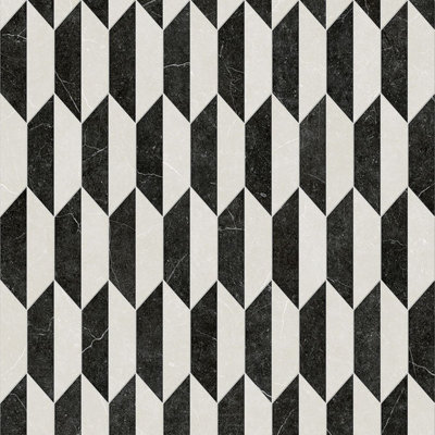 Black-White Designer Effect Anti-Slip Vinyl Flooring Sheet For Kitchen Bathroom Dining Room 2.5mm Thick-8m(26'3") X 2m(6'6")-16m²