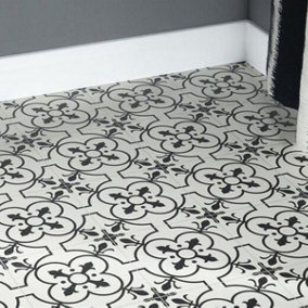 Black&White Designer Effect  Vinyl Flooring For  DiningRoom LivngRoom Hallways And Kitchen Use-4m X 4m (16m²)