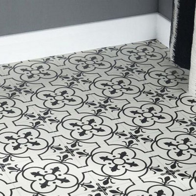 Black&White Designer Effect  Vinyl Flooring For  DiningRoom LivngRoom Hallways And Kitchen Use-8m X 4m (32m²)