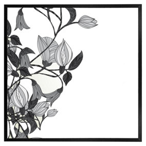 Black & white flower illustration (Picutre Frame) / 16x16" / Brown