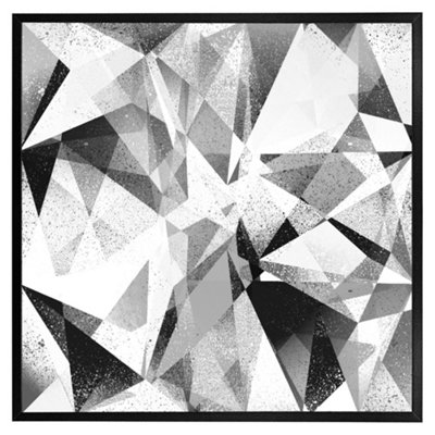 Black & white geometric grunge pattern (Picutre Frame) / 30x30" / Grey