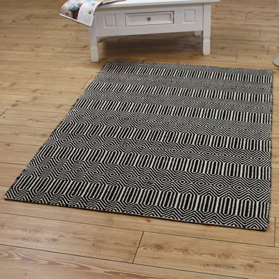 Black/White Geometric Handmade Modern Wool Easy To Clean Rug Dining Room Bedroom And Living Room-100cm X 150cm