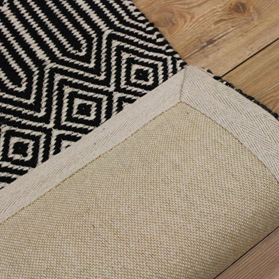 Black/White Geometric Handmade Modern Wool Easy To Clean Rug Dining Room Bedroom And Living Room-100cm X 150cm - 3