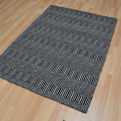 Black/White Geometric Handmade Modern Wool Easy To Clean Rug Dining Room Bedroom And Living Room-100cm X 150cm - 4