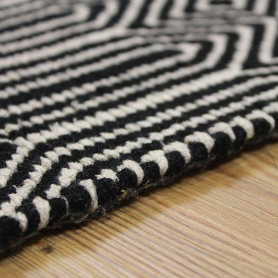 Black/White Geometric Handmade Modern Wool Easy To Clean Rug Dining Room Bedroom And Living Room-100cm X 150cm - 5