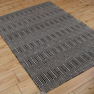 Black/White Geometric Handmade Modern Wool Easy To Clean Rug Dining ...