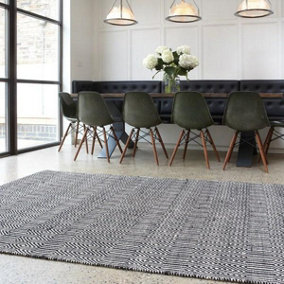 Black/White Geometric Handmade Modern Wool Easy To Clean Rug Dining Room Bedroom And Living Room-66cm X 200cm