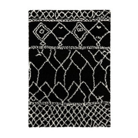 Black White Geometric Moroccan Shaggy Modern Easy to clean Rug for Dining Room-120cm X 170cm