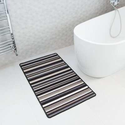 Black White Grey Striped Non Slip Washable Kitchen Utility Mat 66x110cm