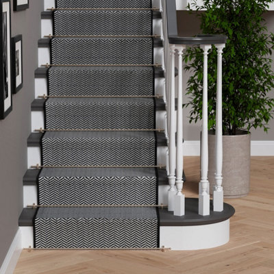 Black White Herringbone Cut To Measure Stair Carpet Runner 60cm Wide